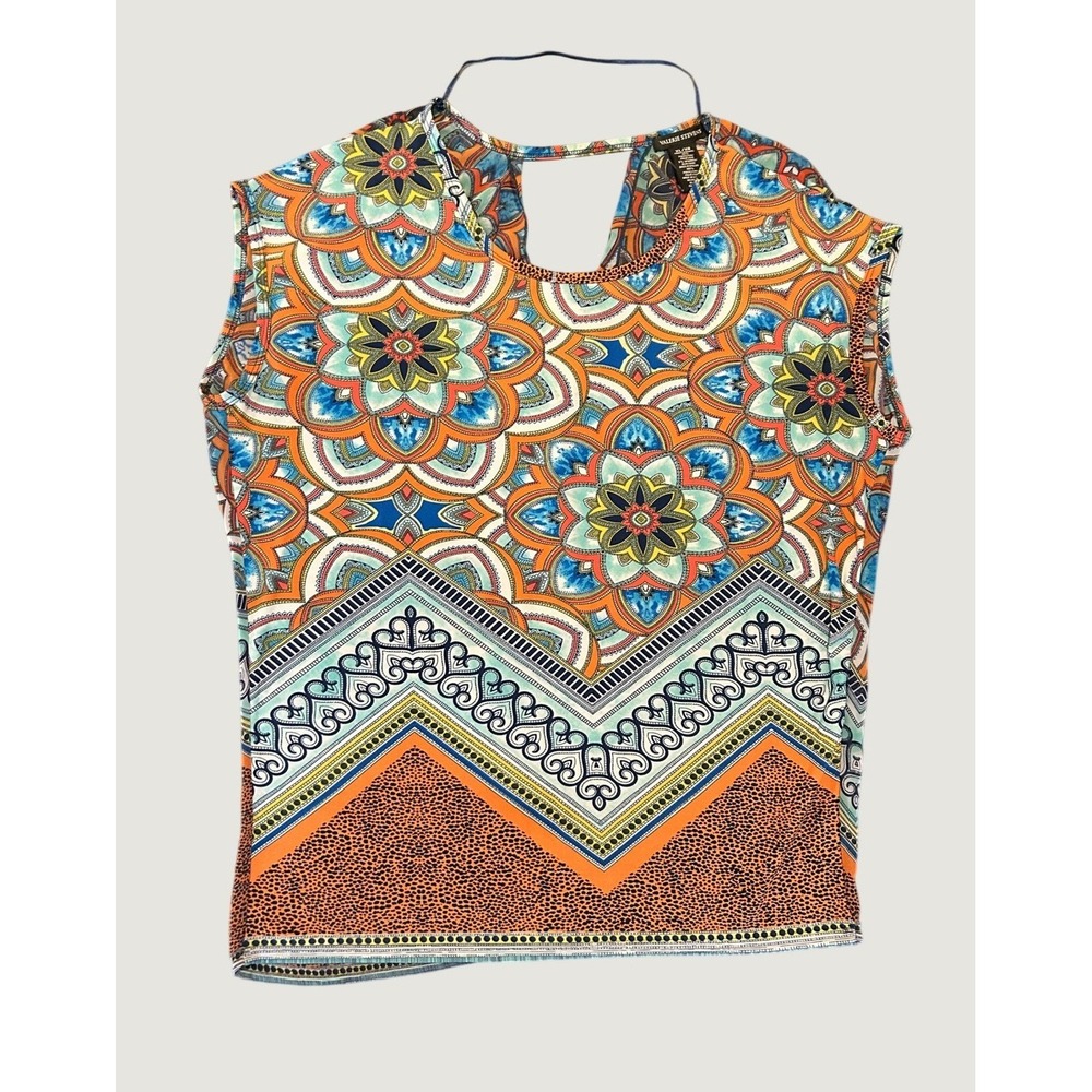 Valerie Stevens Sleeveless Mandala Print Blouse XL Orange 1584